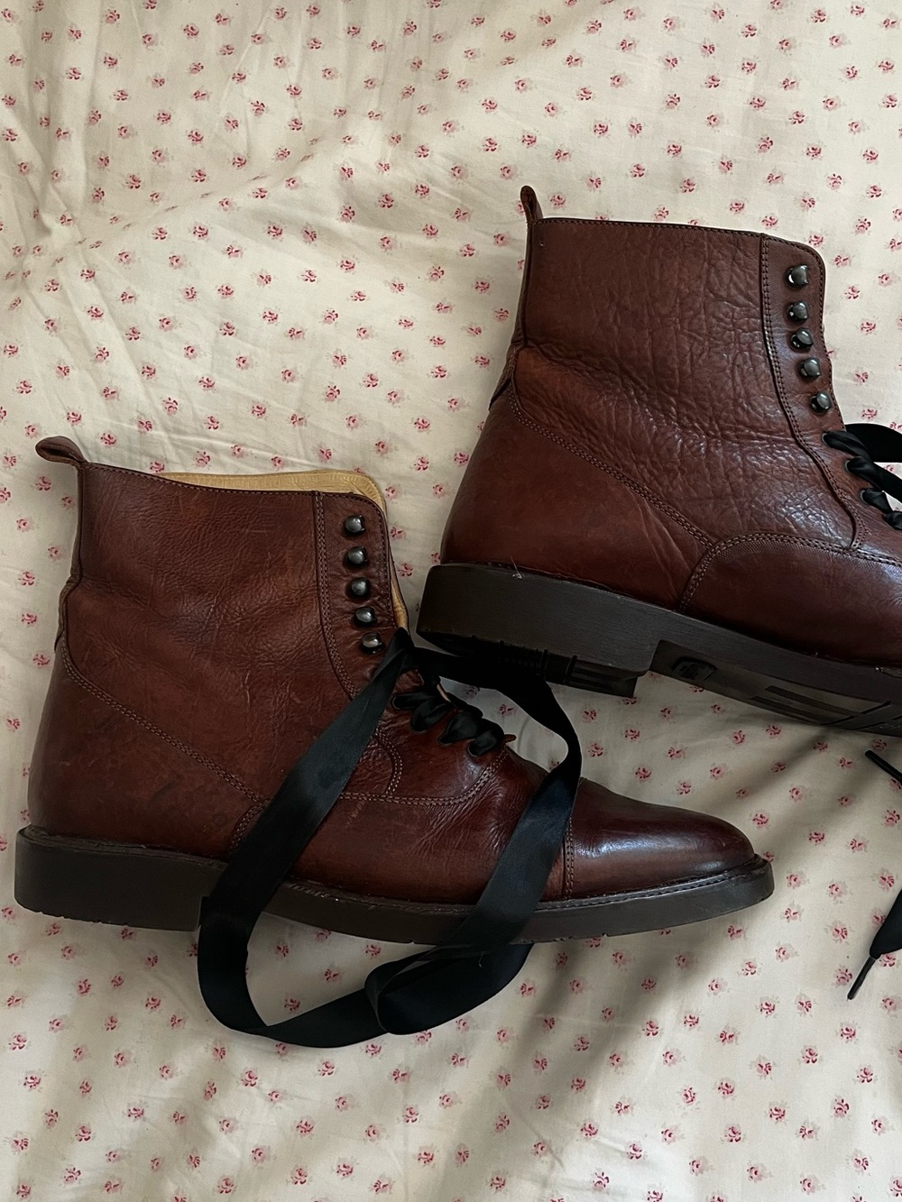 Women's Brown Leather Lace-Up Combat Boots